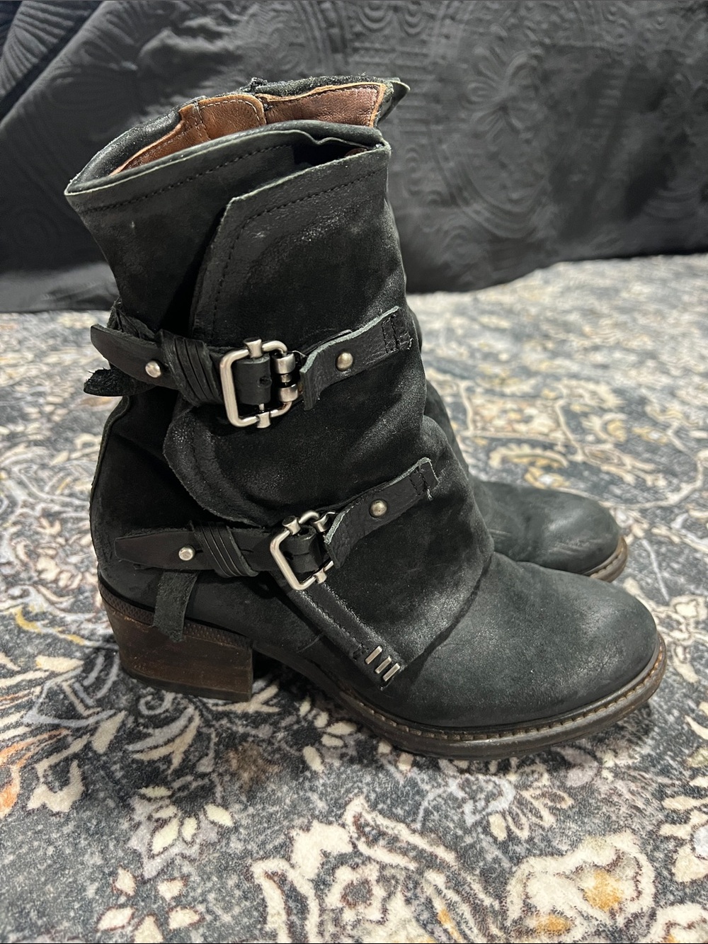 A.S.98 Black Suede Buckle Ankle Boots - Women's Fashion Boots Size 38